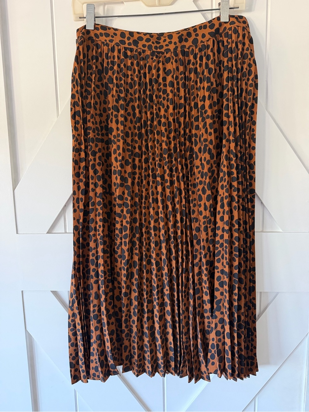 Pleated Brown Leopard-Print Midi Skirt